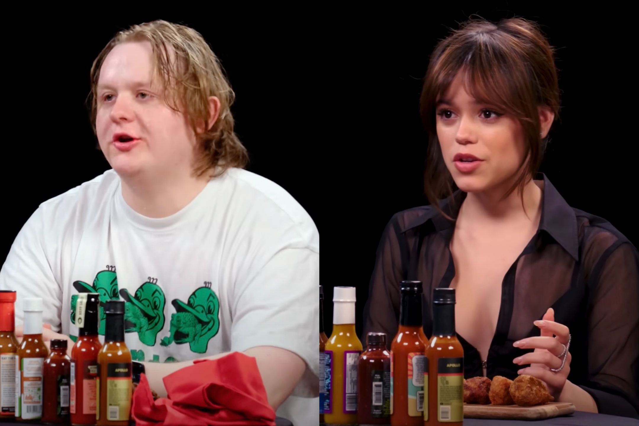 Lewis Capaldi says Jenna Ortega can “fucking take a wing” during tearful ‘Hot Ones’ challenge